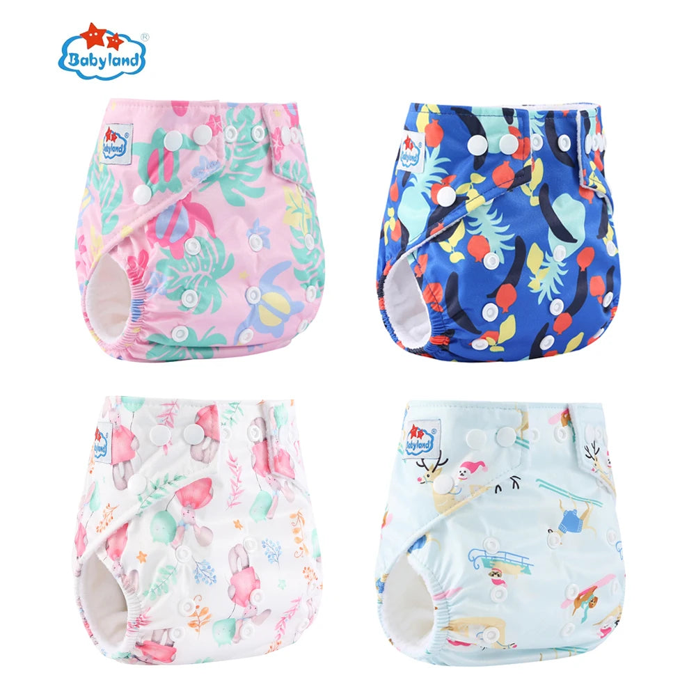 Fralda Ecologica Babyland 4Pcs/Set Cloth Diapers Baby Shells for 0-2 Years Adjustable Reusable Baby Cloth Nappy Covers