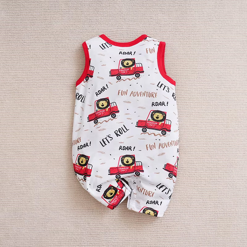 Newborn Clothing Cute Cartoon Animal Print Casual and Comfortable Soft Boy and Girl Summer round Neck Sleeveless Baby Jumpsuit