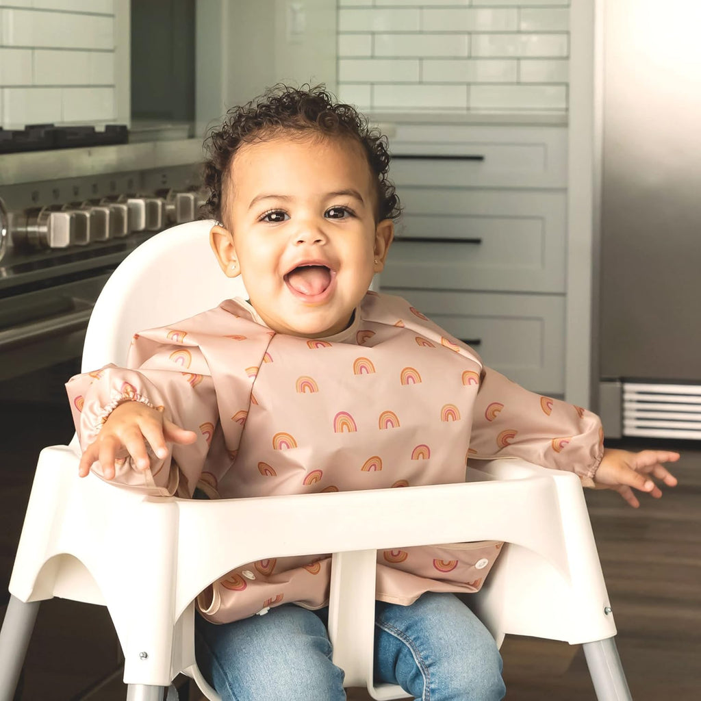 Long Sleeve Bib for Babies & Toddlers | Waterproof Smock Bib for Eating | Machine Washable & Mess-Proof Feeding Essentials | Newborn Shower Gift (Boho Rainbow, 2-4Y)
