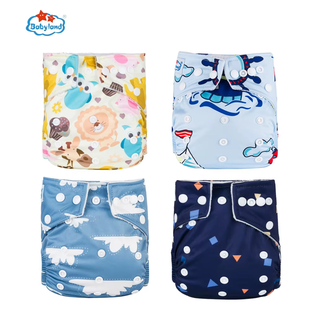 Fralda Ecologica Babyland 4Pcs/Set Cloth Diapers Baby Shells for 0-2 Years Adjustable Reusable Baby Cloth Nappy Covers