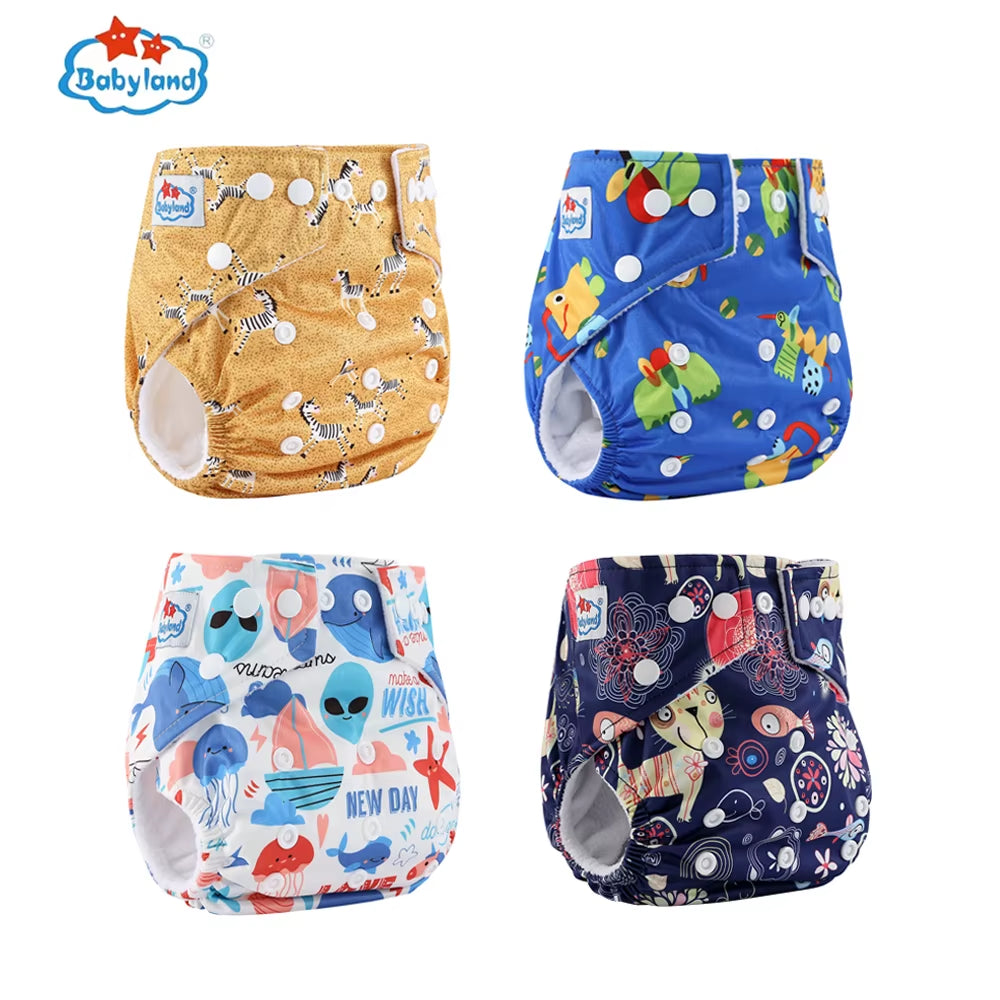 Fralda Ecologica Babyland 4Pcs/Set Cloth Diapers Baby Shells for 0-2 Years Adjustable Reusable Baby Cloth Nappy Covers