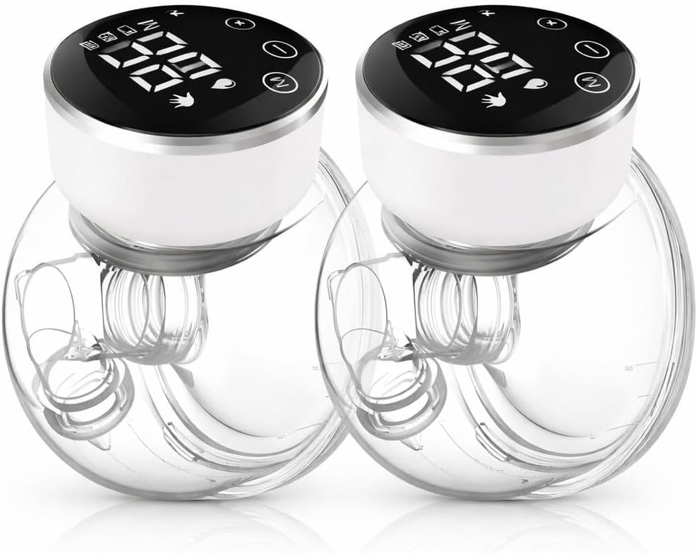 Wearable Breast Pump Hands Free of Longer Battery Life & LED Display, Portable Electric Breast Pump with 3 Modes & 9 Levels & Low Noise, 24 Mm Flange, 2 Pcs White