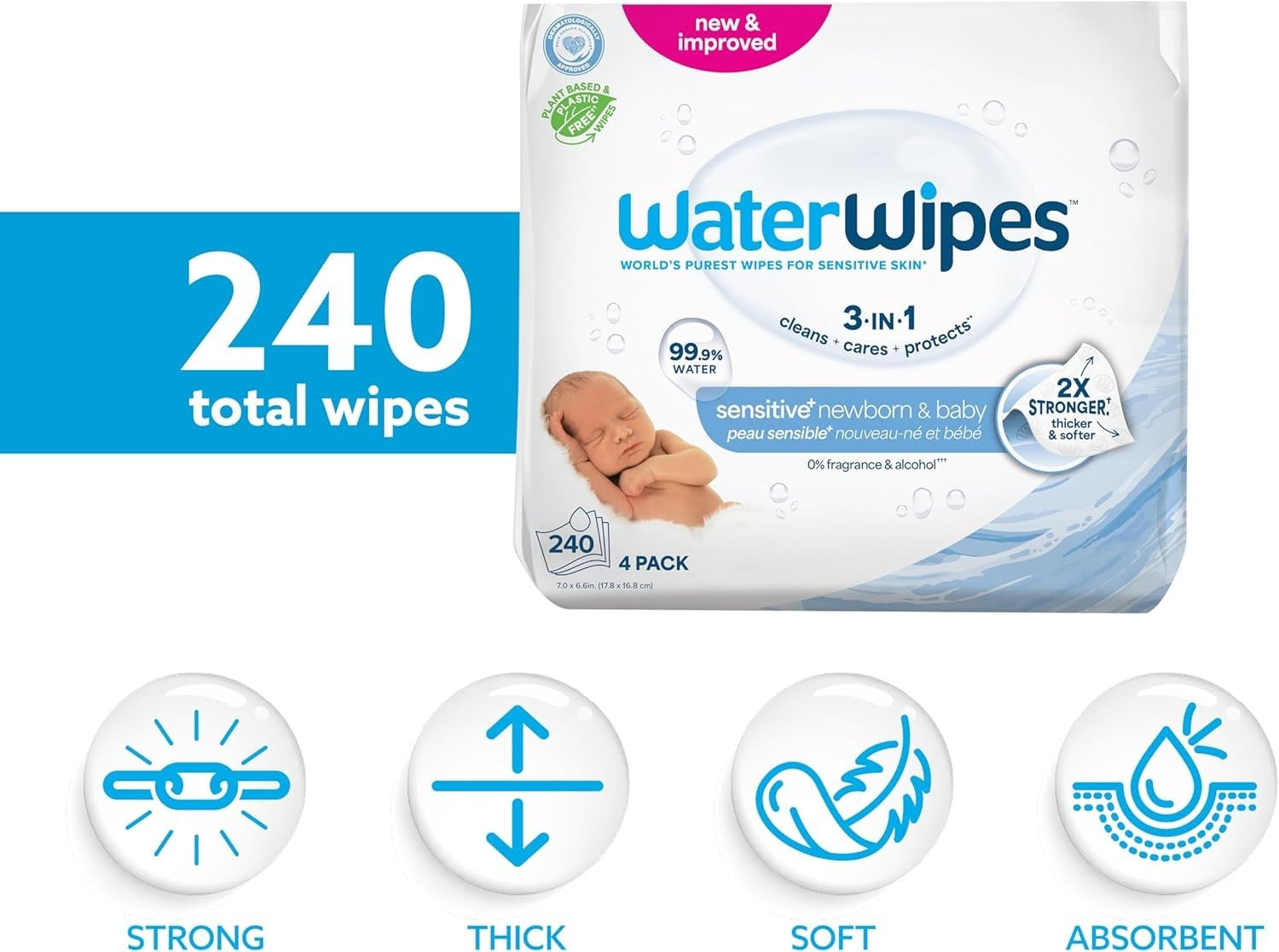 Waterwipes Plastic-Free Original Baby Wipes, 99.9% Water Based Wipes, Unscented