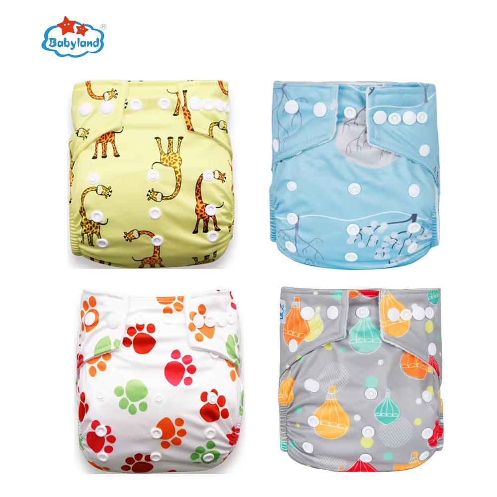 Fralda Ecologica Babyland 4Pcs/Set Cloth Diapers Baby Shells for 0-2 Years Adjustable Reusable Baby Cloth Nappy Covers