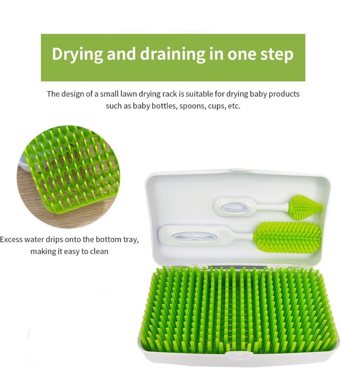 Premium Travel Green Baby Bottle Drying Rack & Cleaning Brushes ~ in Travel Case