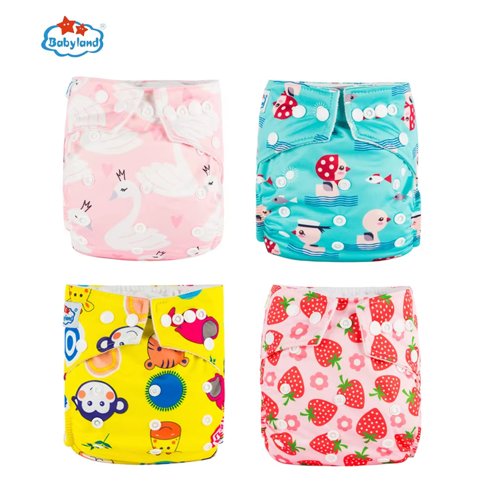 Fralda Ecologica Babyland 4Pcs/Set Cloth Diapers Baby Shells for 0-2 Years Adjustable Reusable Baby Cloth Nappy Covers